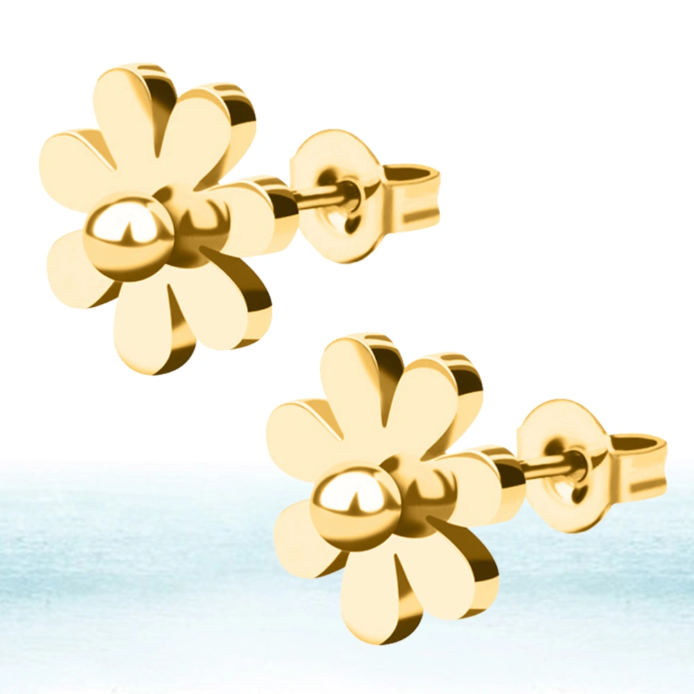 A Pair Stainless Steel Simple Daisy Earrings Fashion Chrysanthemum Ear Stud Flower Stud for Women and Girl(Golden)