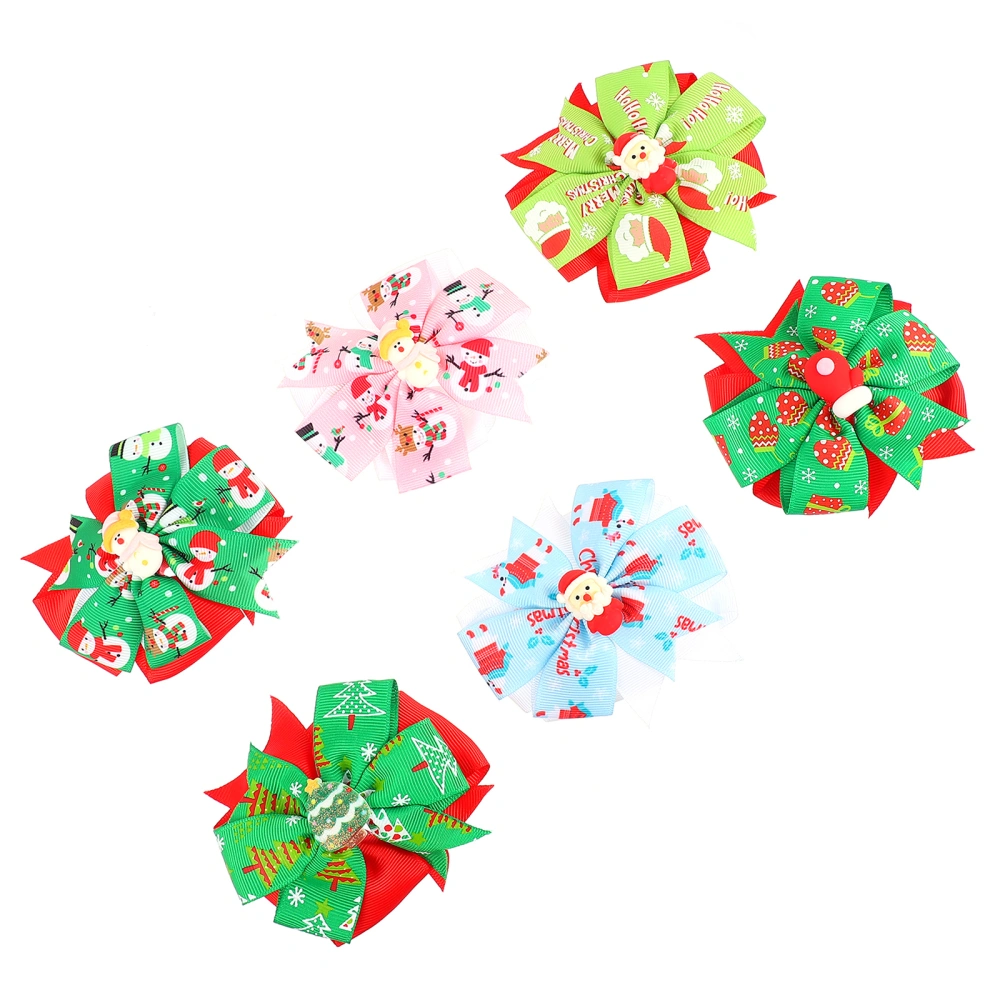 6pcs Kids Hair Bows Clip Christmas Bow Knot Barrette Hairstyle Holder Barrettes