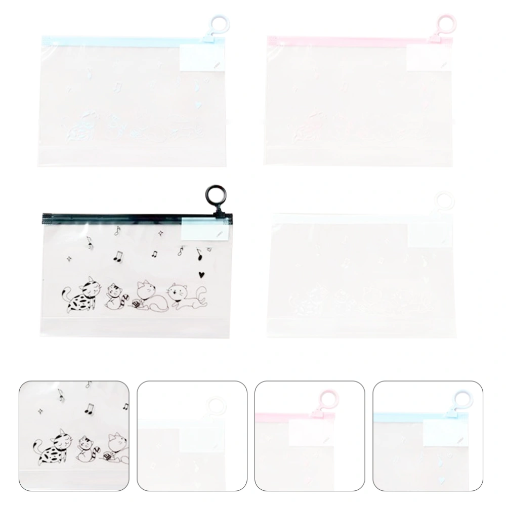 4Pcs Lovely Stationery Bags with Zipper Clear Mask Storage Pouches (Mixed Color)