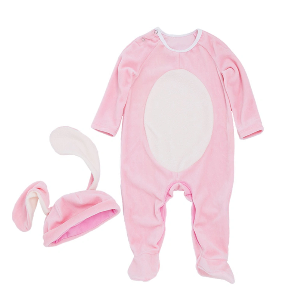 2pcs Rabbit Ear One-Pieces Clothing Sets Long Sleeve Costume for Baby Kid Child (Jumpsuit, Bunny Ear Cap, Pink 59 S for 0-3 Months