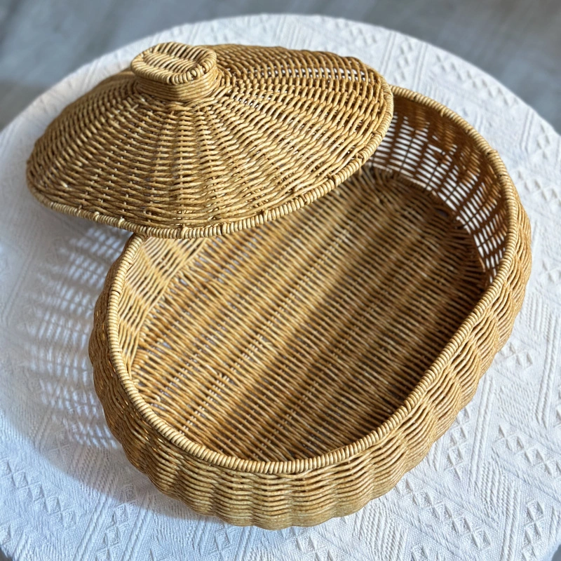 Woven Basket with Lid Household Basket Food Bread Fruit Egg Storage Basket