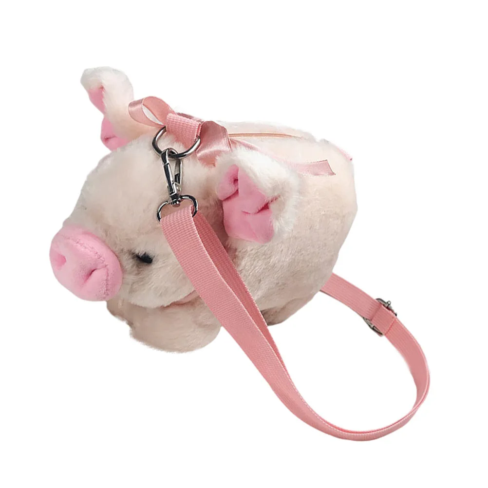 1pc Plush Student Bag Outdoor Messenger Bag Plush Pig Design Storage Bag