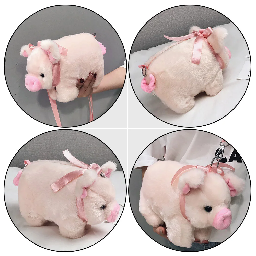 1pc Plush Student Bag Outdoor Messenger Bag Plush Pig Design Storage Bag