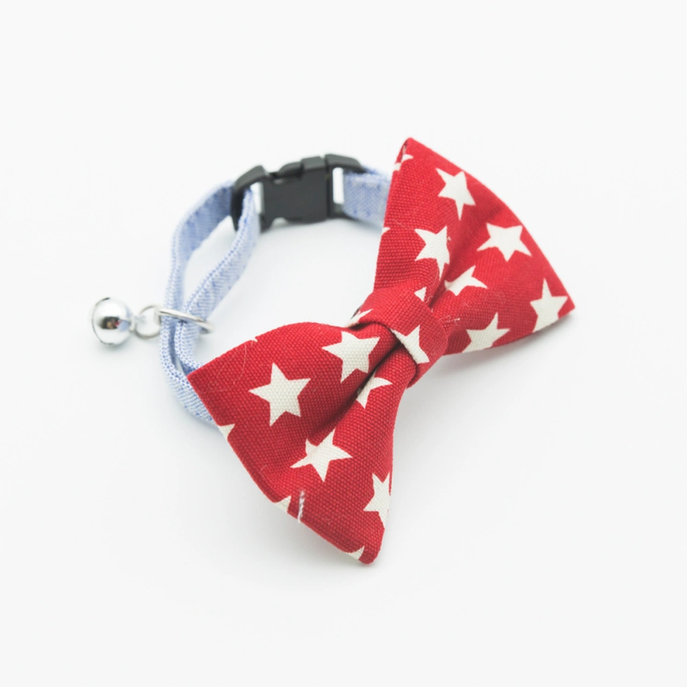 Pet Bow Tie Dog Collar Teddy Contractile with Bell Bow Knot Cat Collar Dog Pet Bow Tie - Size S (Red Star)