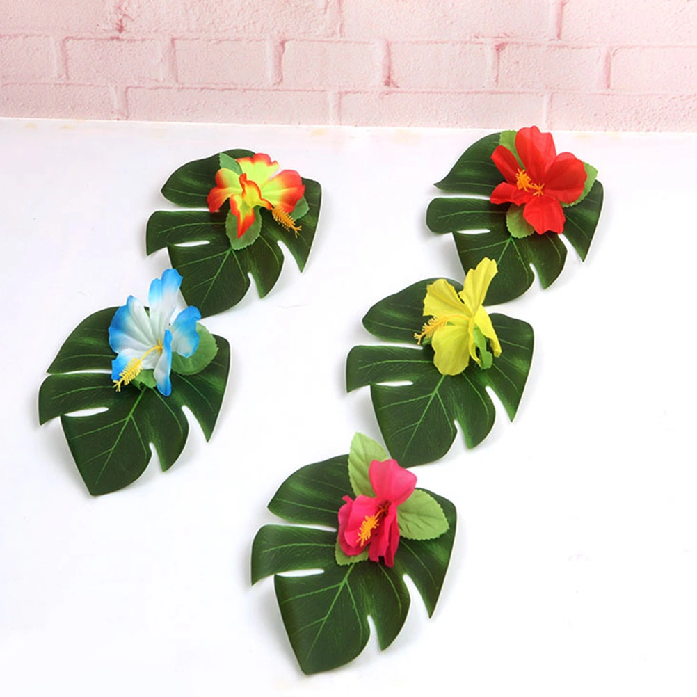 60pcs Artificial Turtle Leaves Hibiscus Flower Plants DIY Wedding Party Kids Birthday Party Backdrop Decor Home Room Decor Supplie(Color Randomization)
