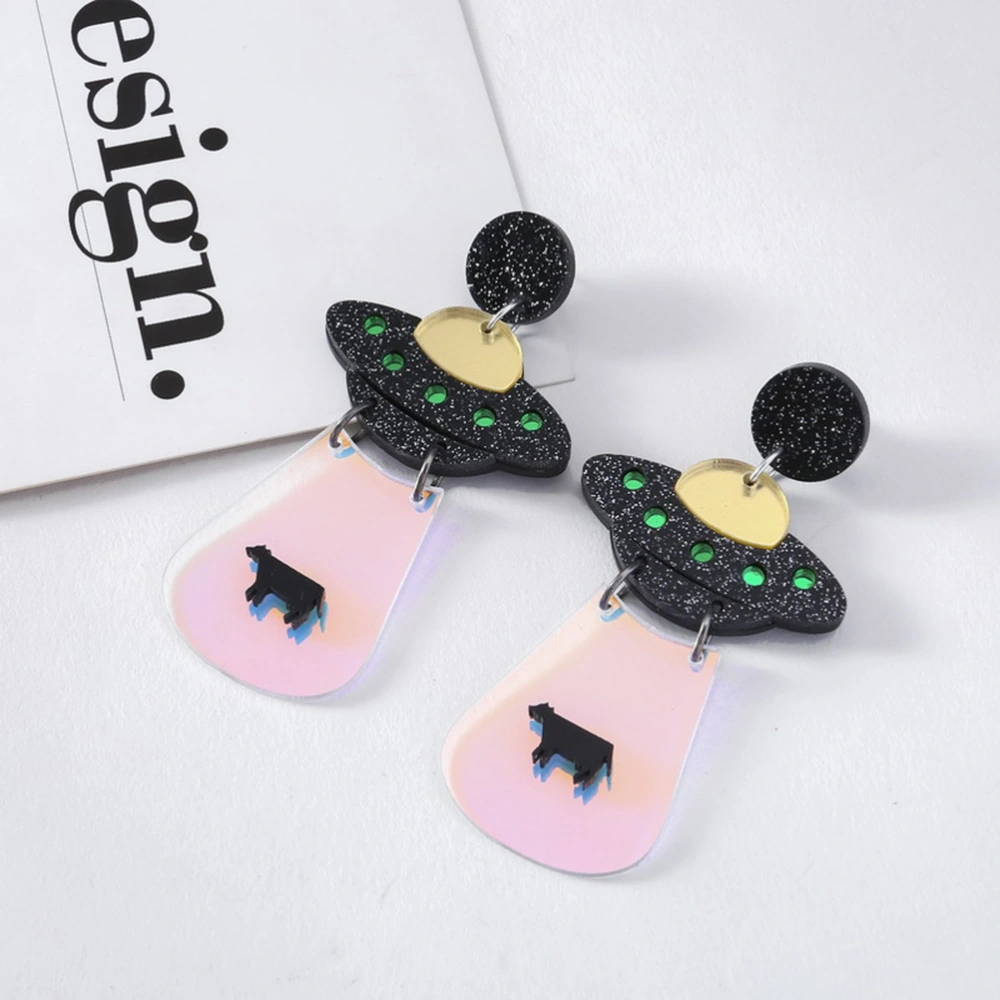 1 Pair of Creative UFO Shaped Earrings European Style Exaggerated Acrylic Earring Drop Earrings Jewelry for Women Girls Ladies Black