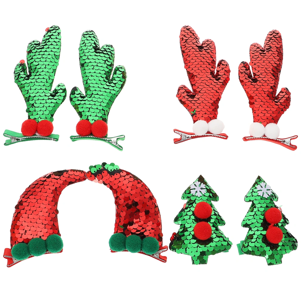 4 Pairs Christmas Barrette Antlers Hair Clip Glitter Hair Grip Hairstyle Holder