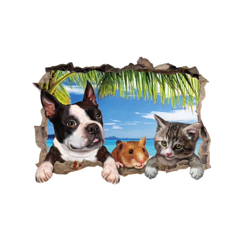 Animals Dog Cat Wall Stickers 3D Through Wall Decals Removable Mural Decals Wall Art Decor