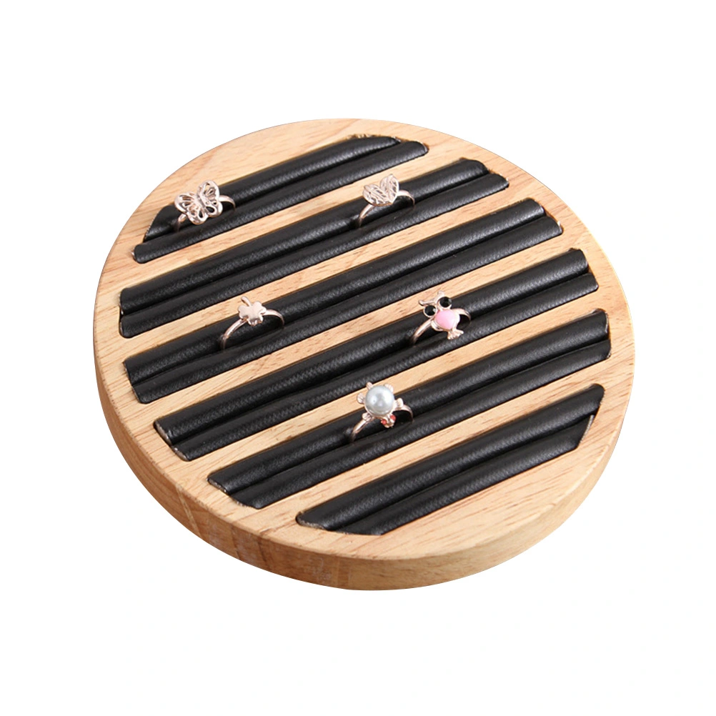 Vintage Wooden Ring Display Tray Round Rings Showing Plate Jewelry Organizer Holder (Black)