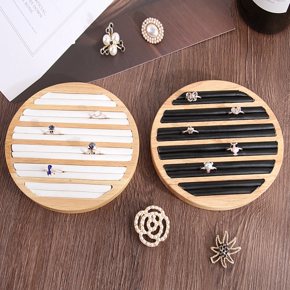 Vintage Wooden Ring Display Tray Round Rings Showing Plate Jewelry Organizer Holder (Black)