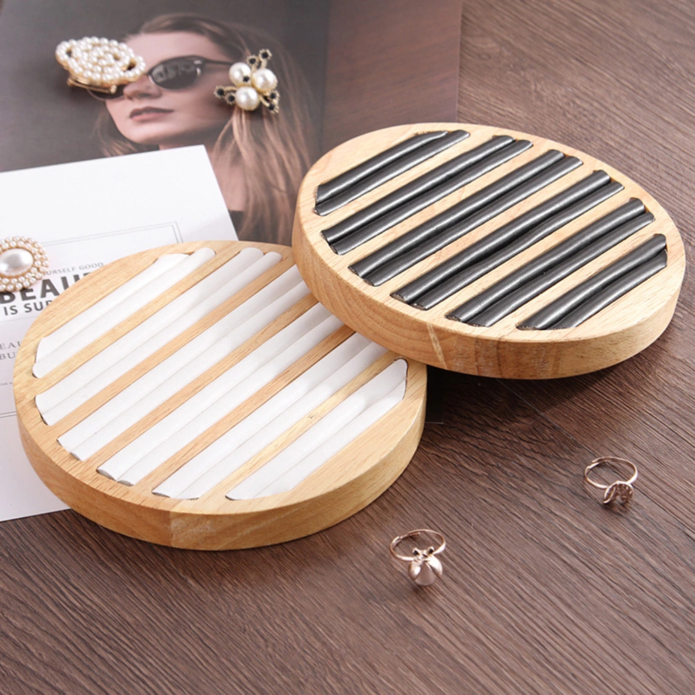 Vintage Wooden Ring Display Tray Round Rings Showing Plate Jewelry Organizer Holder (Black)