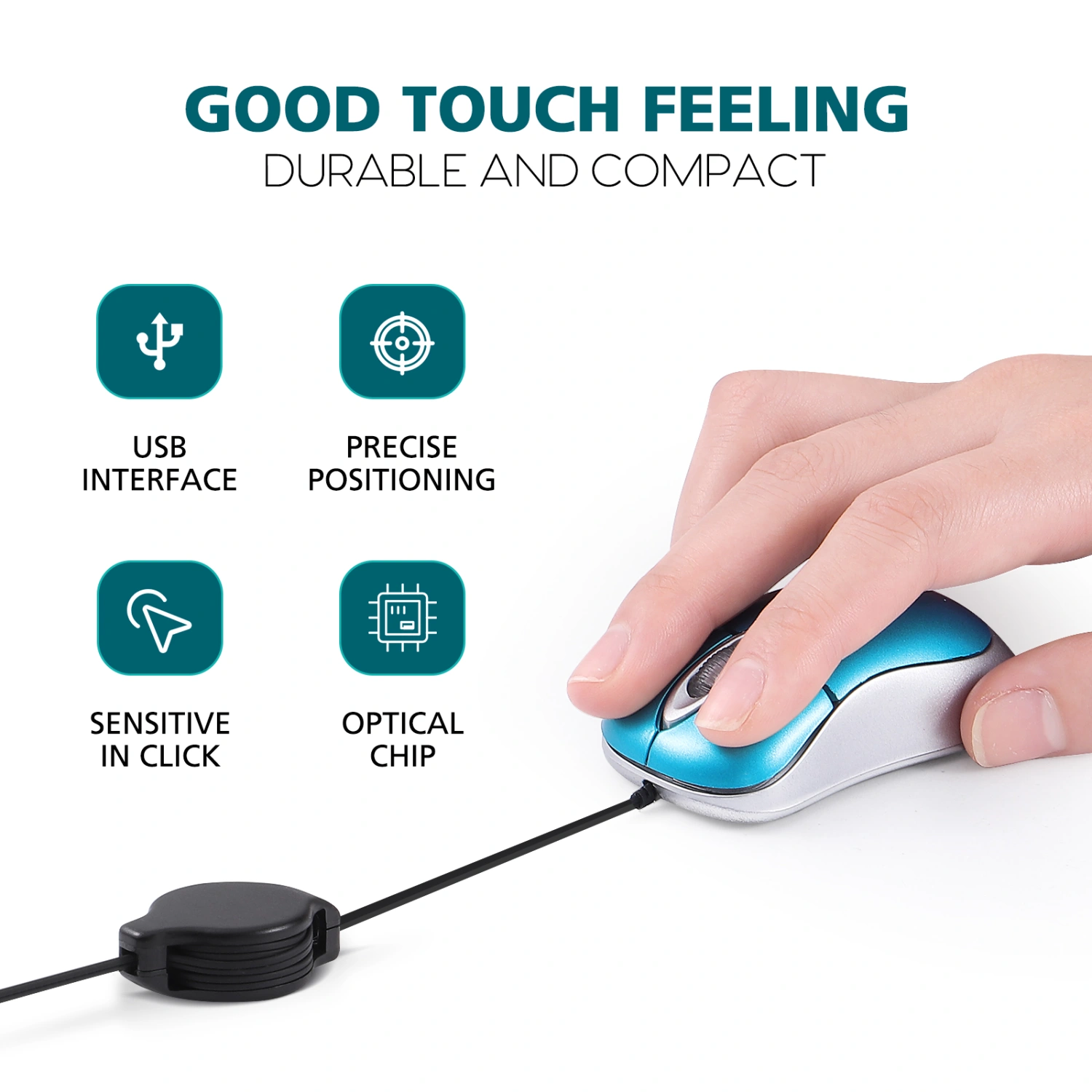 LEDMOMO USB Optical Mouse Compact Mini Plug and Play USB Mouse with Retractable Cable for Computers and laptops (Random Color)