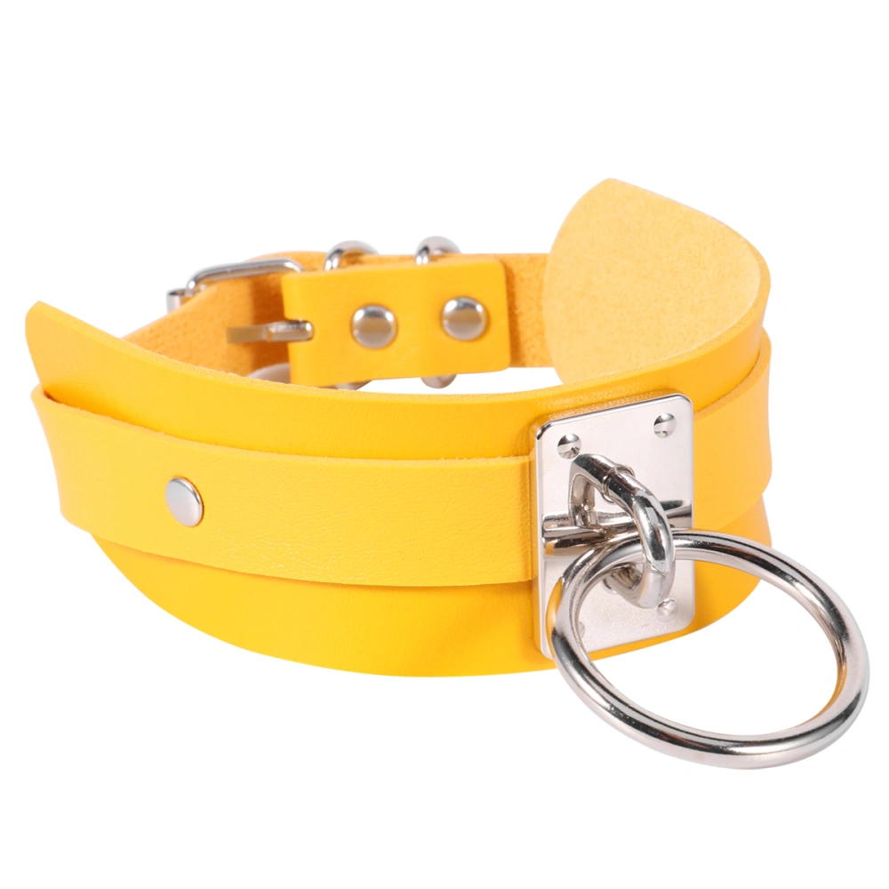 Leather Choker Collar Necklace Single Ring Decor Punk Style Necklace Fashion Choker (Yellow)