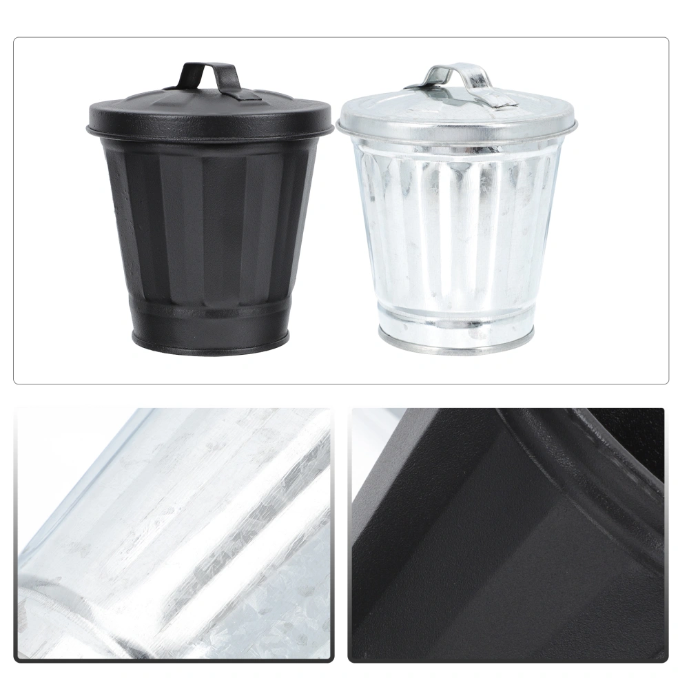 2Pcs Lovely Household Mini Trash Cans Tabletop Mini Garbage Containers with Lid