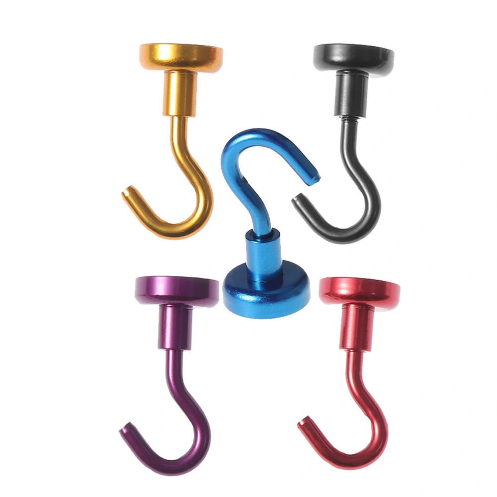 5PCS Magnetic Hooks Strong Magnetic Metal Hooks for Home Livingroom Bedroom Dining Room (Black + Red + Blue + Purple + Golden)