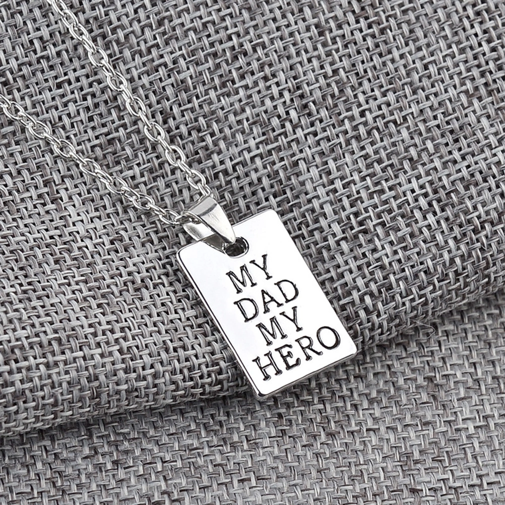 Fathers Gift Stamped Stainless Steel Tag "MY DAD MY HERO" Pendant Keychain for Father's Day Gift