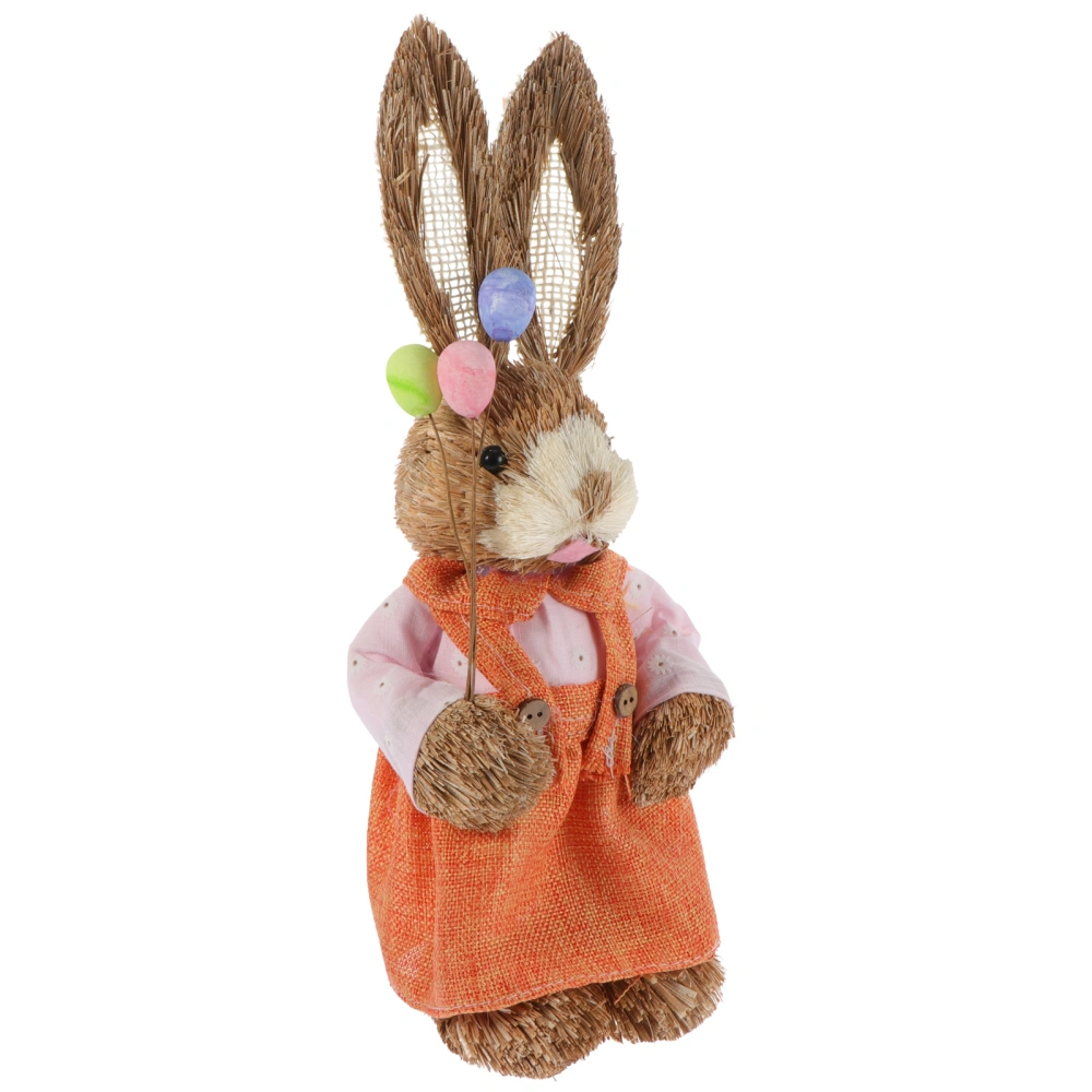 Straw Rabbit Figurines Bunny Sculpture Desktop Decorations Easter Party Favors