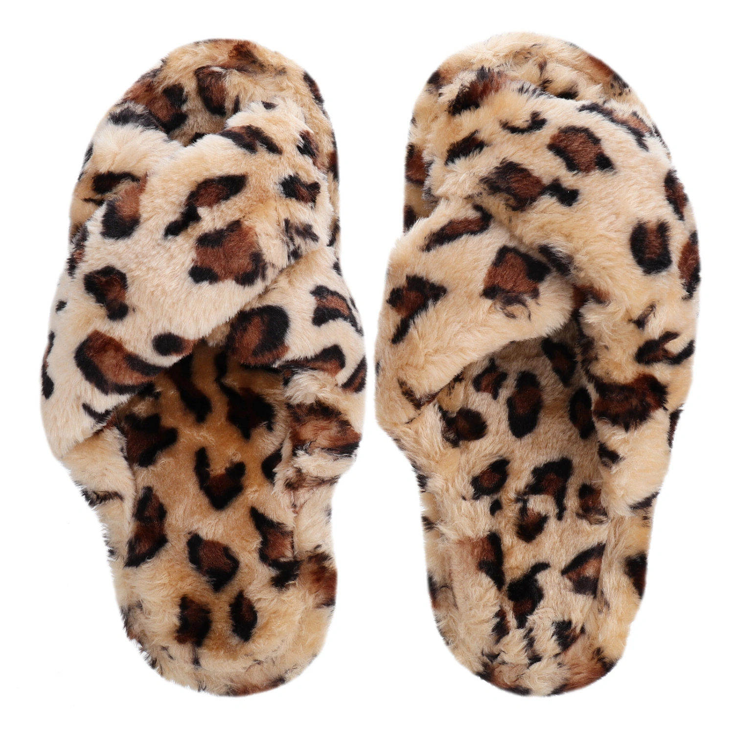 1 Pair Lovely Leopard Pattern Warm Slippers Plush Slippers for Woman Lady