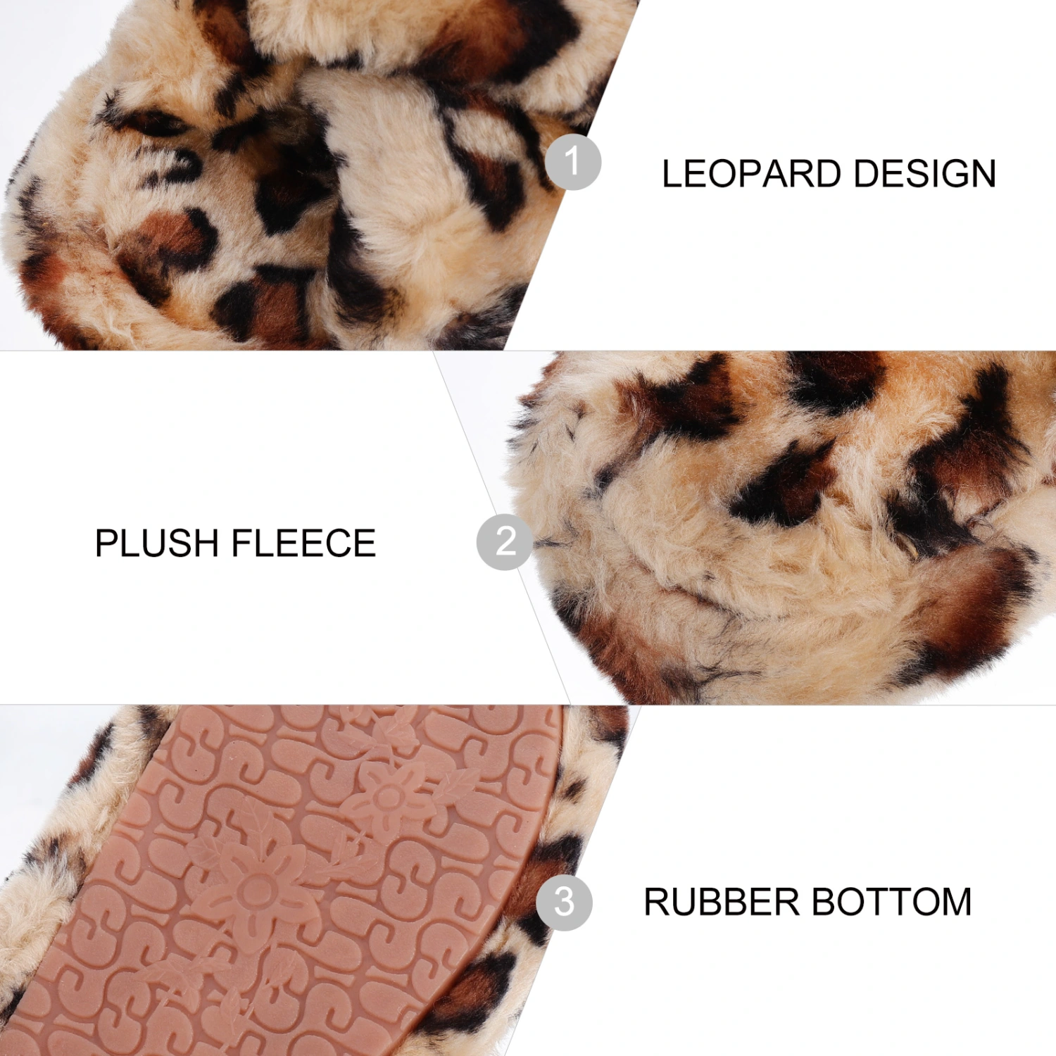 1 Pair Lovely Leopard Pattern Warm Slippers Plush Slippers for Woman Lady