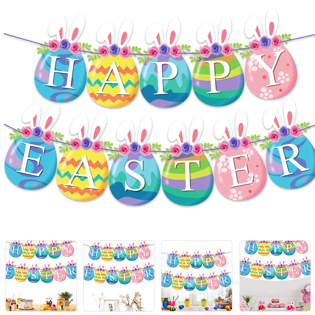 1pc Easter Banner Household Office Colorful Easter Decoration Rabbit Banner