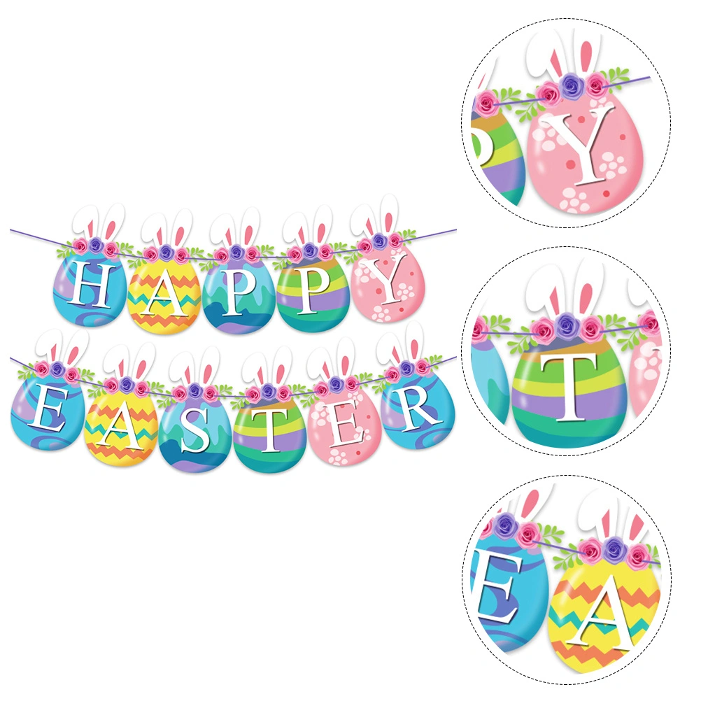 1pc Easter Banner Household Office Colorful Easter Decoration Rabbit Banner