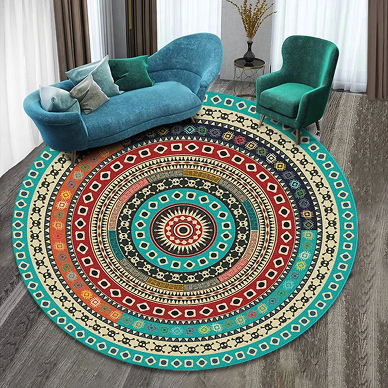 Boho Round Rug Washable Round Floor Rug Soft Circle Bedroom Rug Colorful Circular Carpet