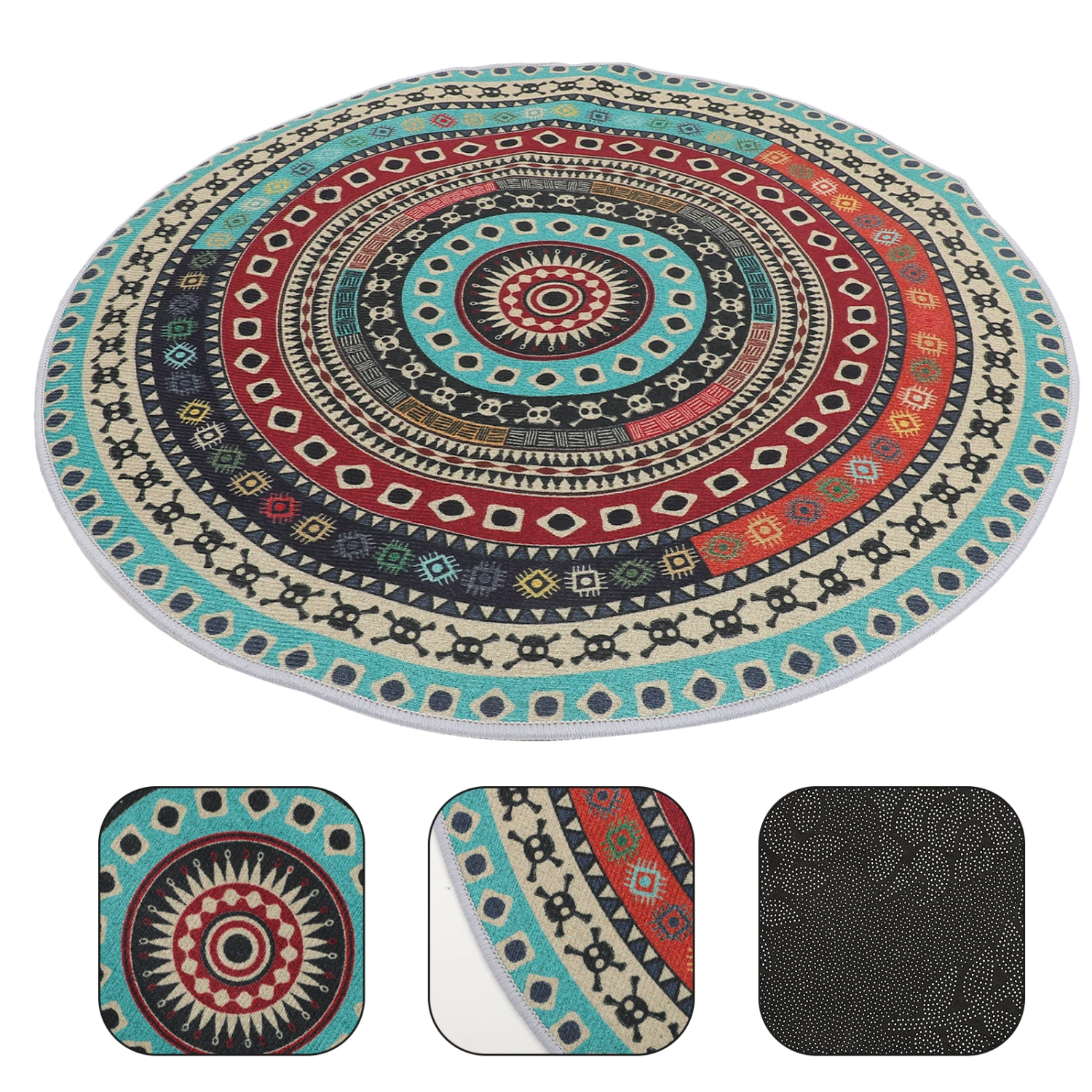 Boho Round Rug Washable Round Floor Rug Soft Circle Bedroom Rug Colorful Circular Carpet
