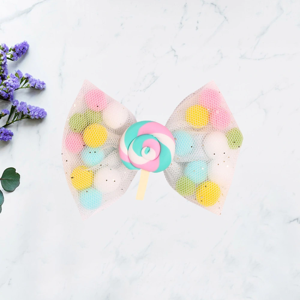 2Pcs Lollipop Design Hair Clips Baby Girls Barrette Bowknot Mesh Hair Colorful Headdress Headwear for Girls Kids