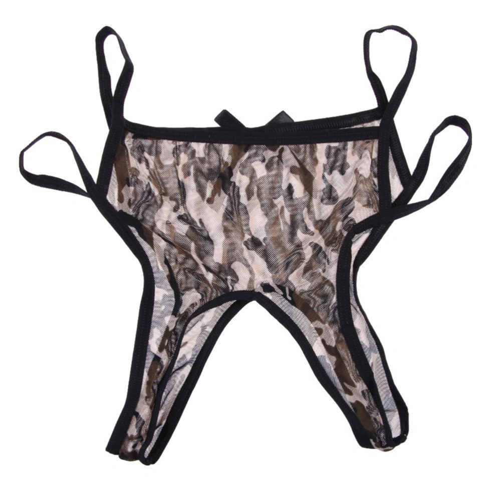 Women Sexy Lace Open Butt Panties Thongs Lingerie Underwear (Camouflage)