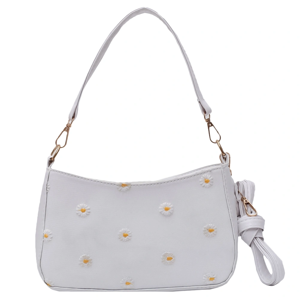 1Pc PU Handbag Chic Single Shoulder Bag Fashionable Messenger Bag Flower Pattern Cross Bag for Lady Girls (White)