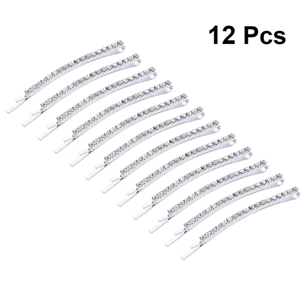 12pcs Rhinestone Hair Clips Single Row Hairpins Fashion Bobby Hair Accessories for Women Girls Silver