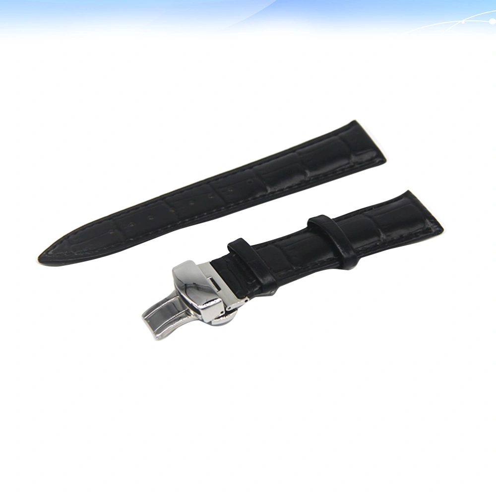 20mm Pure Leather Watch Band Unisex Leather Watchband Straps Clasp Watch Strap for Wristwatch Black