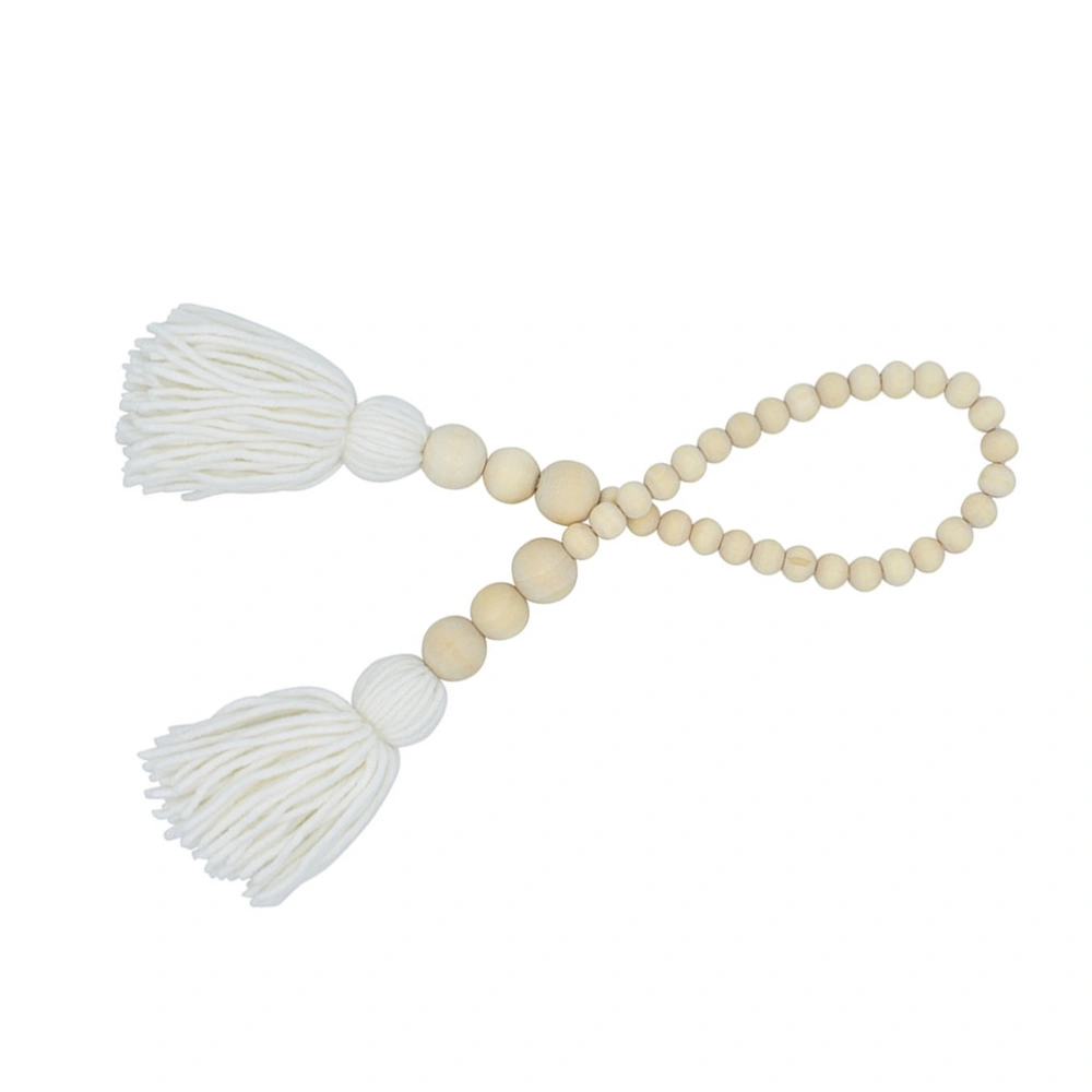 1PC Wooden Beading Tassel Pendant Children Baby Room Decoration Wall Hanging Craft (White)