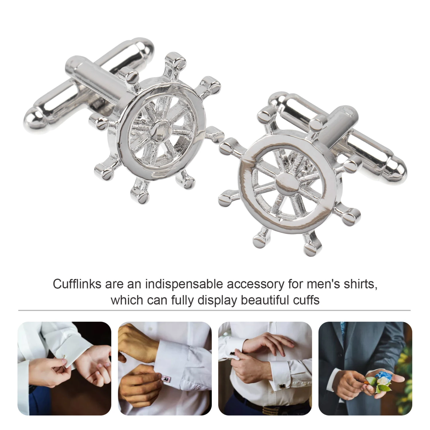 1Pair Fashion Cuff Links Male Ship Steering Wheel Cuff Studs Shirt Cuff Links