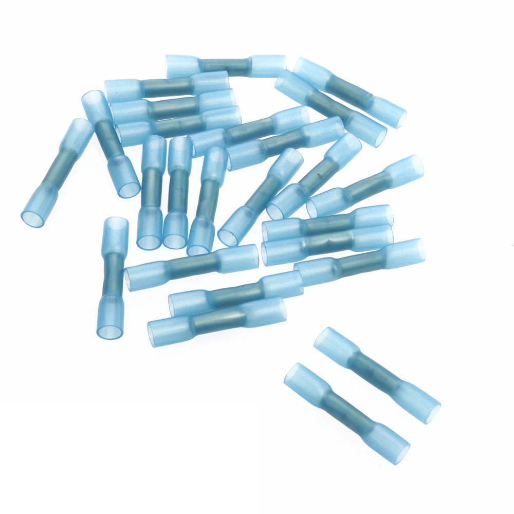 25pcs Waterproof Heat Shrink Insulated Butt Wire Crimp Connectors Crimp Terminals 1.5-2.5mm (Blue)