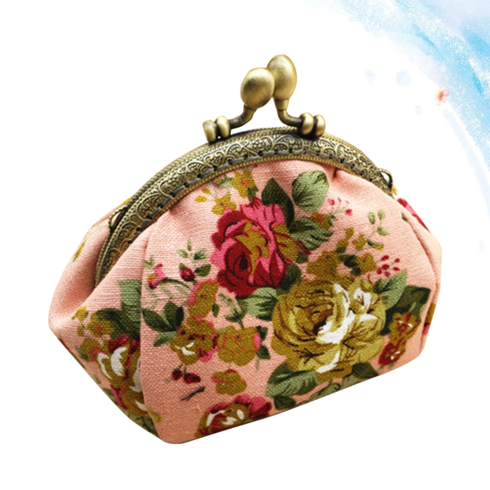 Flower Pattern Purse Creative Vintage Coin Bag Buckle Small Wallet Girls Fashion Portable Change Purse (Pink)