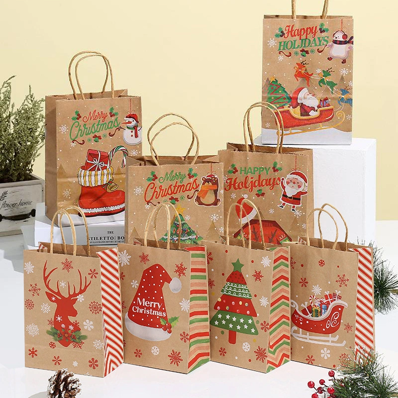 16pcs Christmas Wrapping Bags Gift Storage Pouches Handheld Packing Pouches Multi-functional Bags