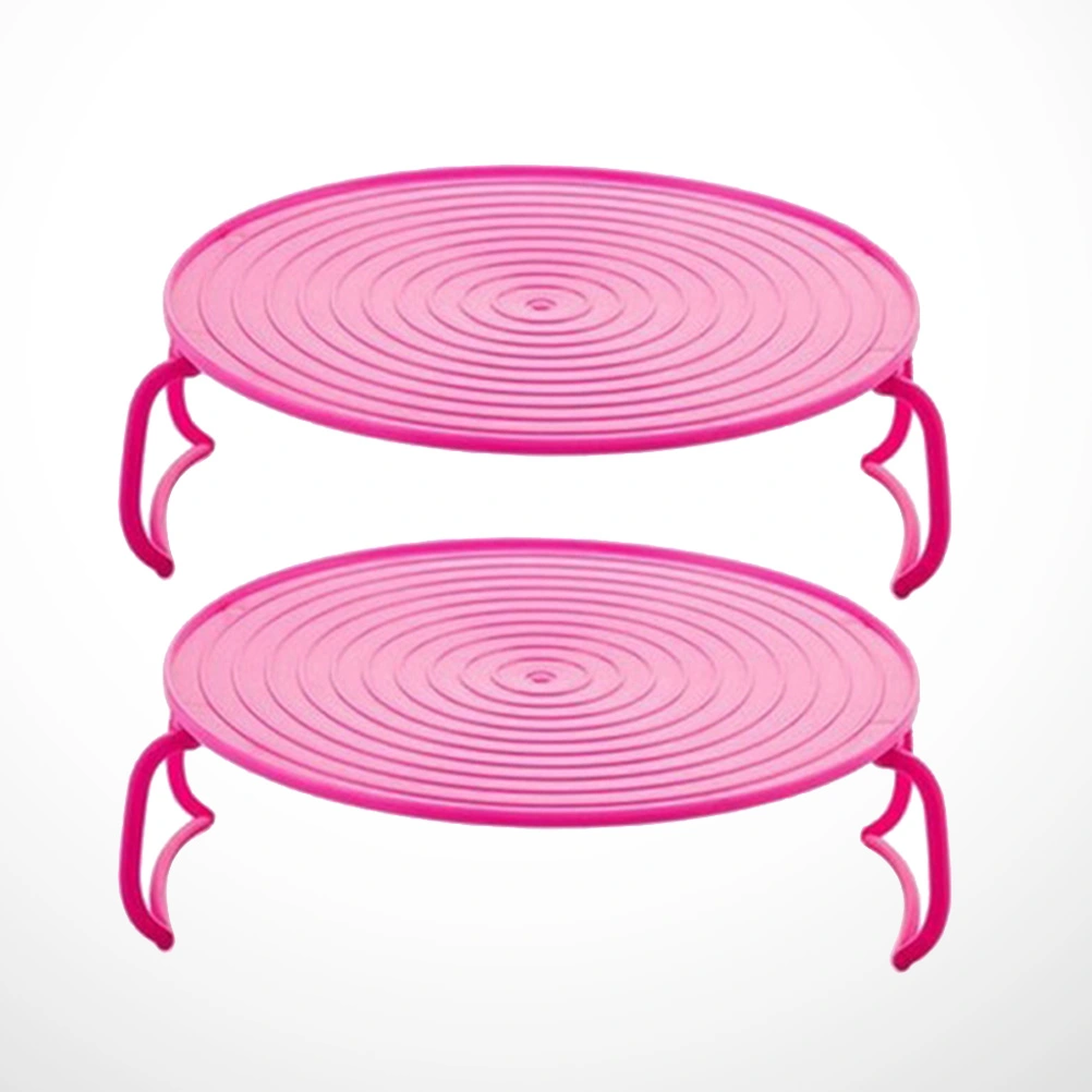 2pcs Multifunctional Microwave Steamer Dish Storage Rack Kitchen Layered Rice Steaming Tray (Pink)