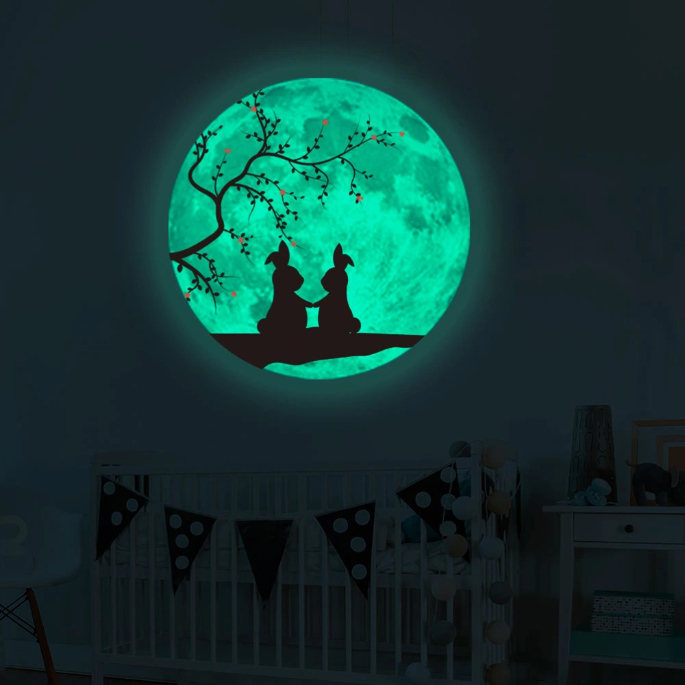 1PC 30cm Love Theme Luminous Wall Sticekr PVC Silhouette Pattern Wallpaper Removable Sticker (Lover Rabbits)