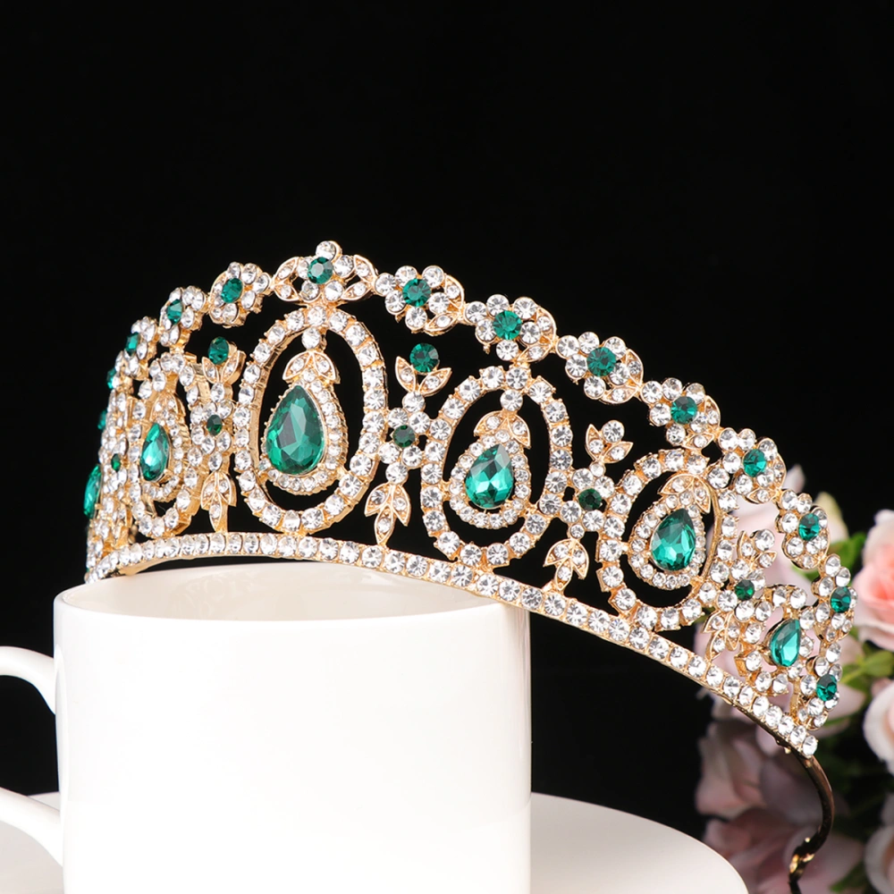 1PC Baroque Bridal Crown Rhinestone Inlaid Headband Hair Accessories for Women (Green Rhinestone)