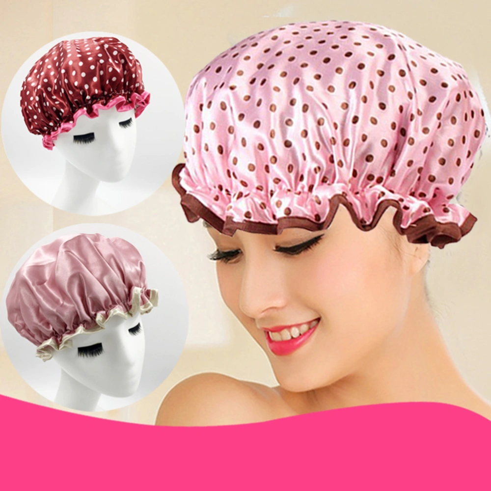 2pcs Shower Caps Dots Pattern Waterproof Bathing Hat Elastic Shower for Women Men Pink Dots and Wine Red Dots)