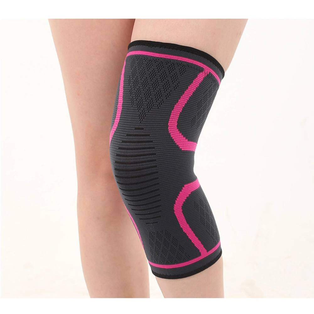 2 Pcs Nylon Knitted Sports Knee Brace Protective Gear Support Elastic Knee Pads Breathable Warm Knee Protector Sleeve for Outdoor Basketball Climbing (Size L, Rosy)