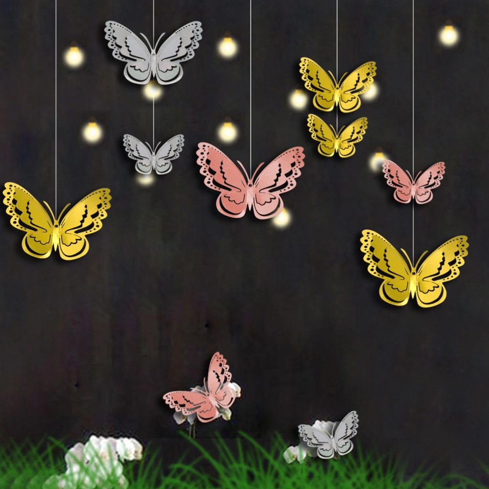 36pcs  3D Butterfly-shaped Wall Decor Removable Metallic Wall Paper DIY Ornaments