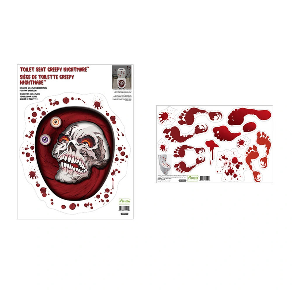 1 Set Halloween Themed Toilet Seat Stickers Horror Bloody Skull Toilet Decals