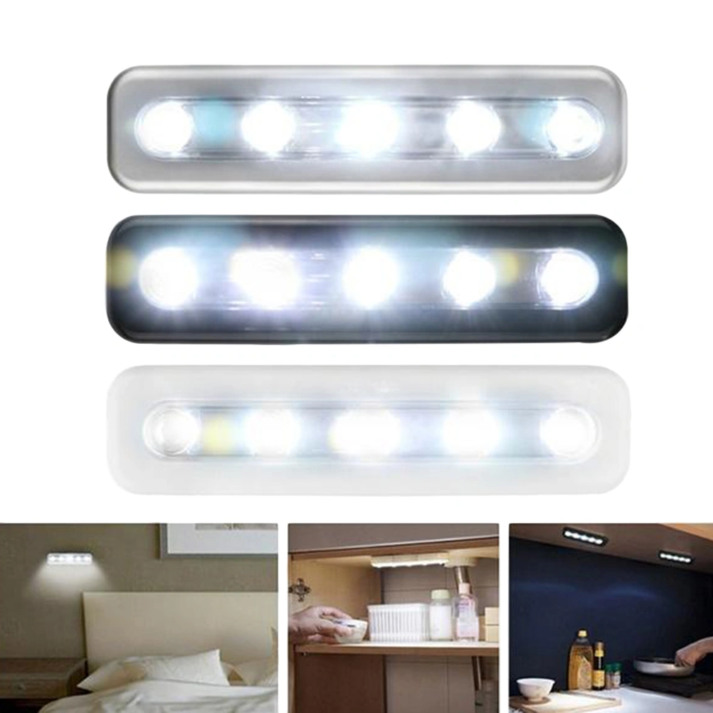 Wireless Motion Sensor Cabinet Stairs Light Lamp Under Cabinet Wardrobe Cupboard Showcase LED Lights Closet Lights Stick-on Anywhere Battery Operated 5 LED Night Light Bar (White)