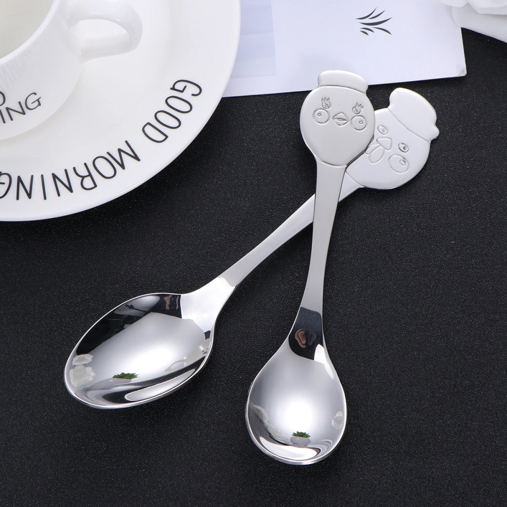 2PCS Stainless Steel Spoon Cartoon Chicken Ice Cream Scoop Coffee Stirring Spoons (Cock and Hen)