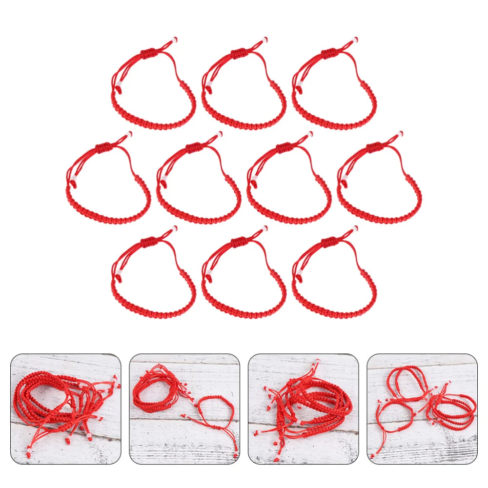 10 Pcs Handwoven Braided Red Bracelet Adjustable Rope Bracelet Decorative Red Ropes