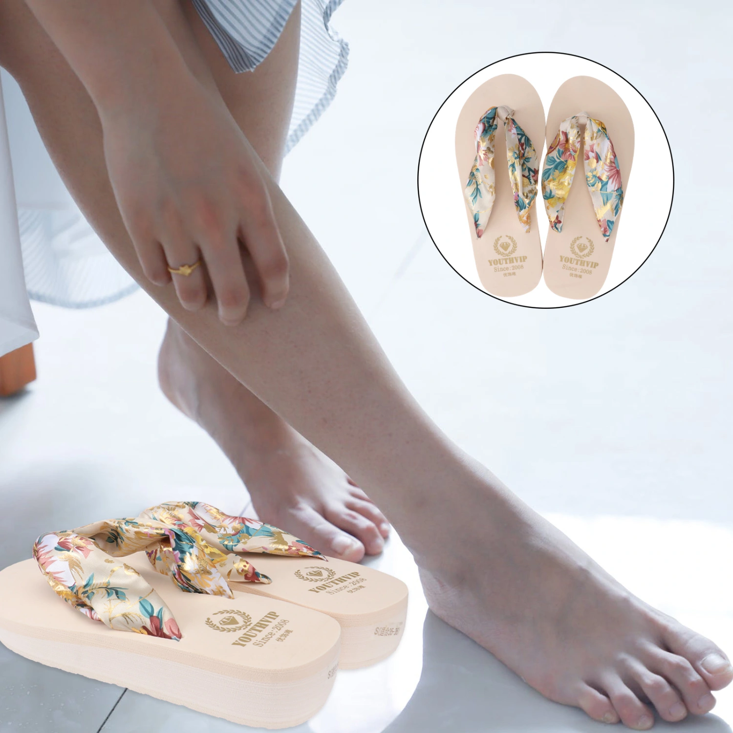 1 Pair Women's Word Slippers High Heel Wedges Casual Travel Simple Beach Shoes Bohemian Outgoing Sandals Slippers Size 36 (Beige)