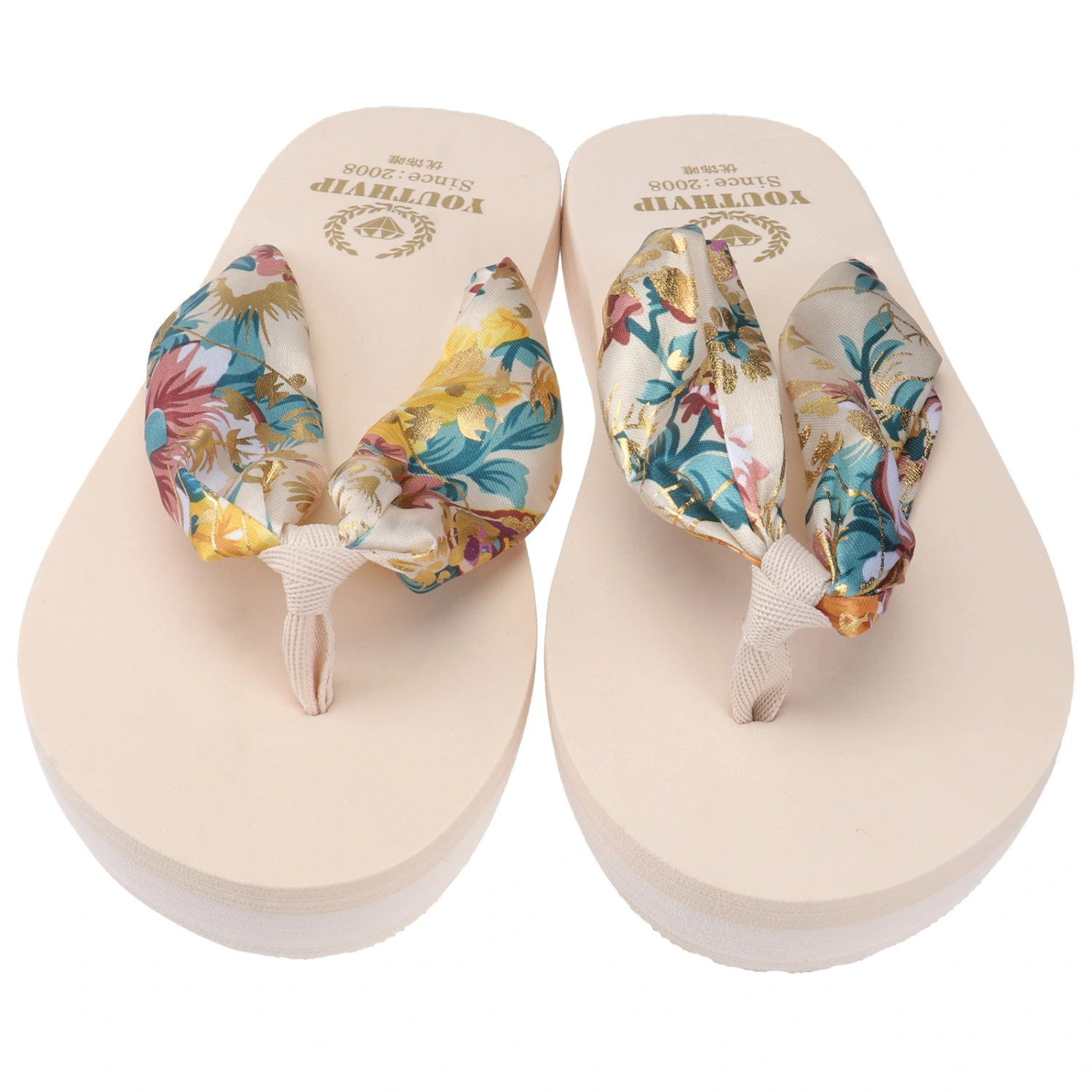 1 Pair Women's Word Slippers High Heel Wedges Casual Travel Simple Beach Shoes Bohemian Outgoing Sandals Slippers Size 36 (Beige)