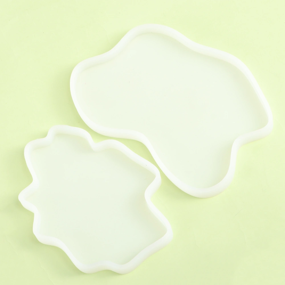 2 Pcs Epoxy Resin Mould Irregular Shape Silicone Mould Mirror Polishing Cup Mat Making Model for Home DIY Resin Coaster Craft (White, Small and Middle Style)